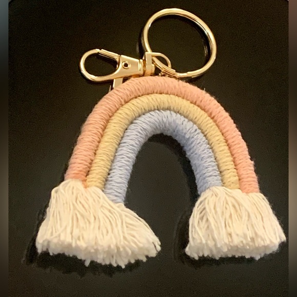 Rainbow Macrame Boho Keychain or Bag Charm - Pastel - Picture 2 of 3